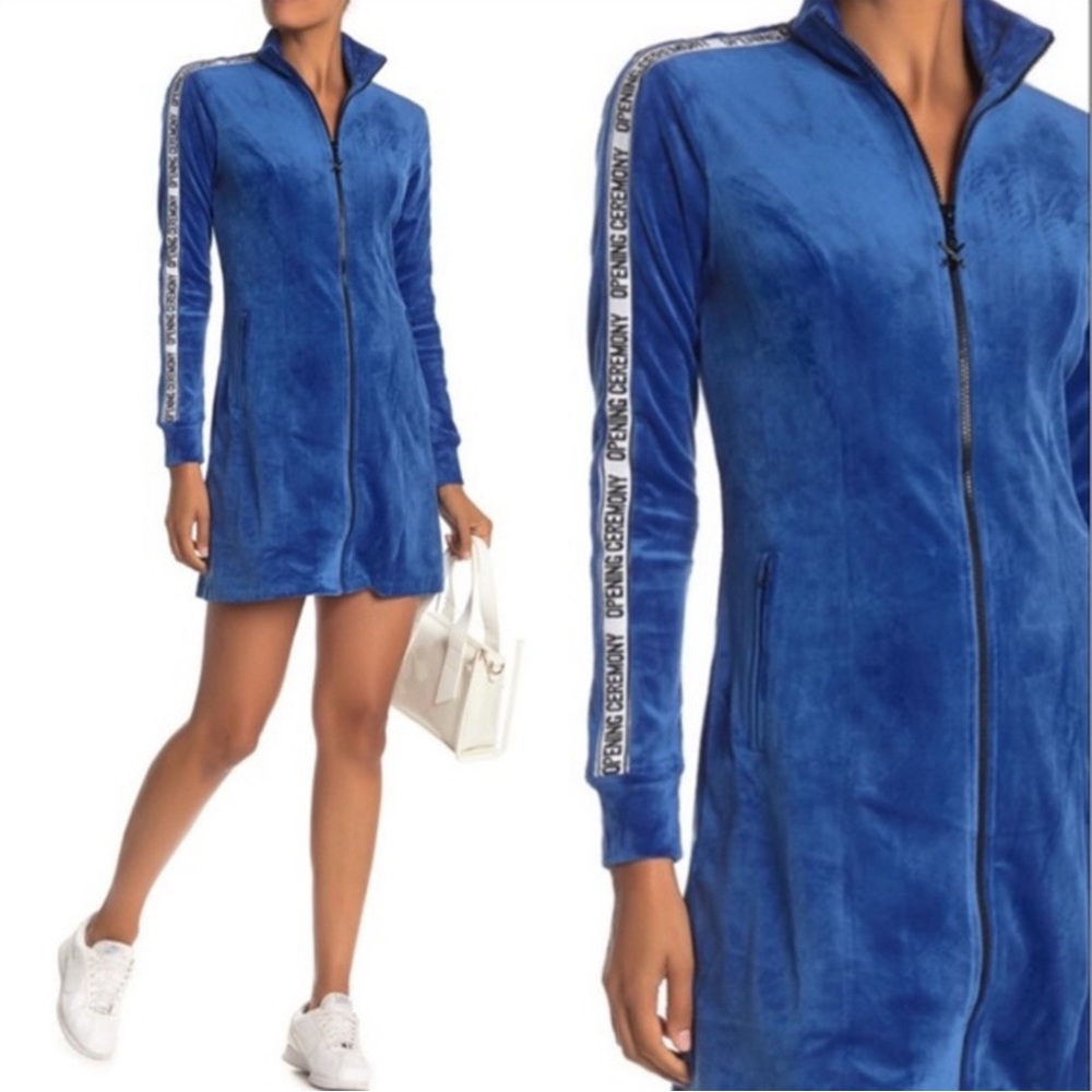 OPENING CEREMONY Blue Plush Velour Track Dress